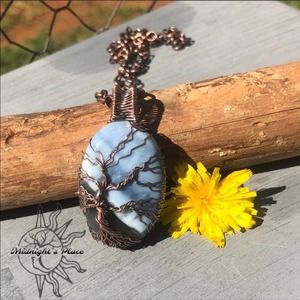 Blue Opal Handmade Copper Tree of Life Pendant